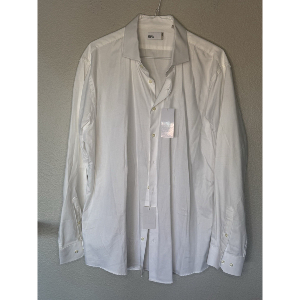 NWT Nordstrom Rack White Button Down Dress Shirt Mens 18.5 36 37 Trim Fit
